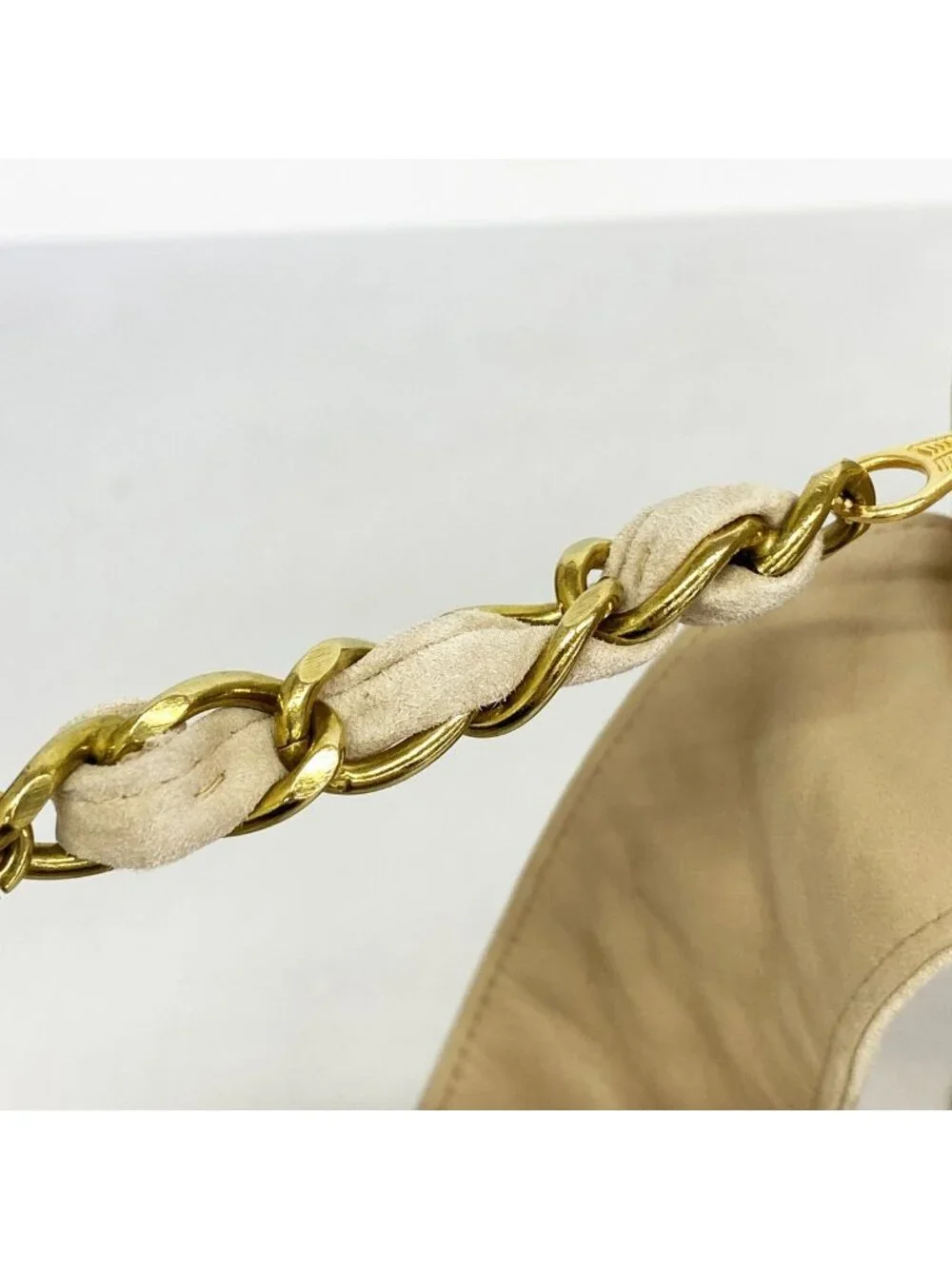 Chanel Shoulder Bag Suede Beige Gold